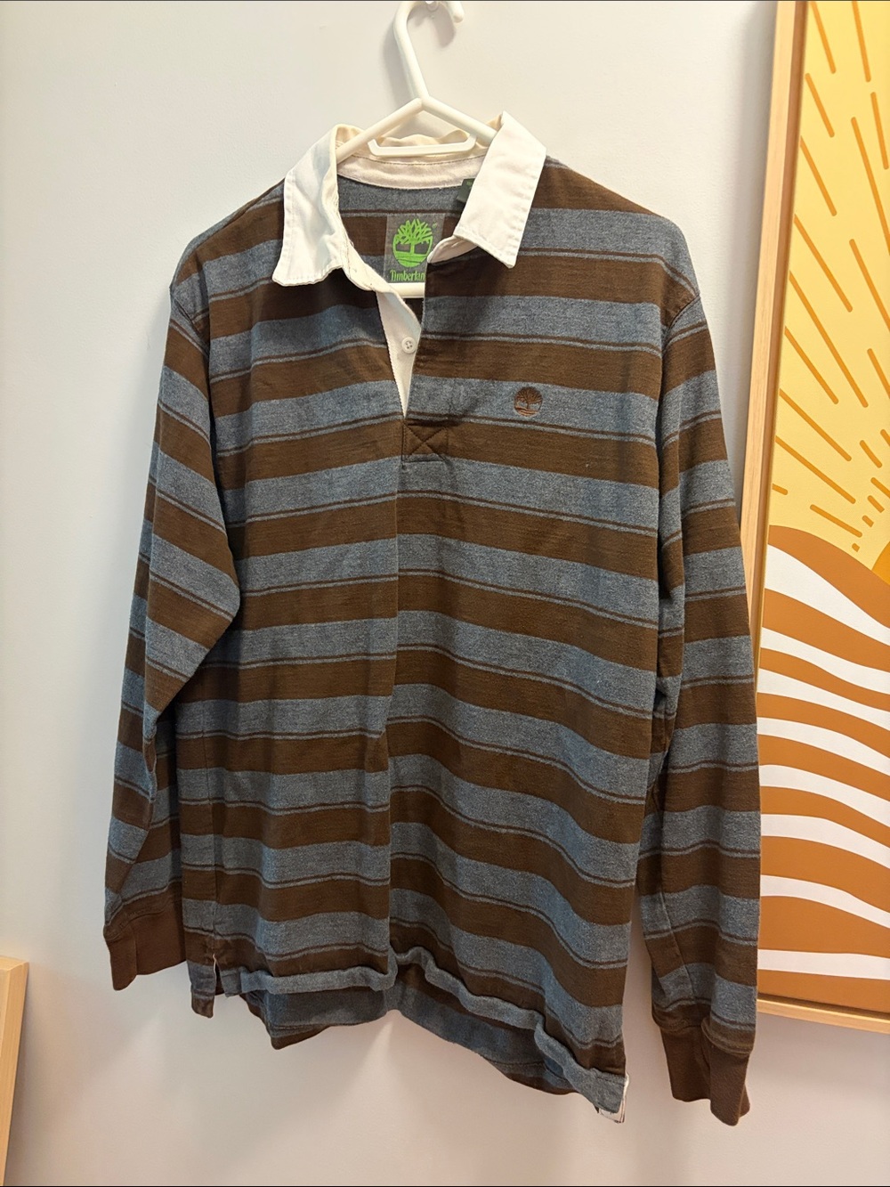 Vintage fall large Timberland Men's Long-Sleeve Striped Rugby Polo campus